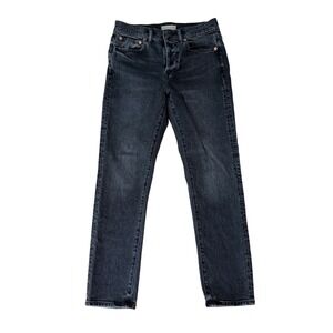 American Eagle AE77 Straight Crop Jeans Womens 4 Button Fly Washed Black
